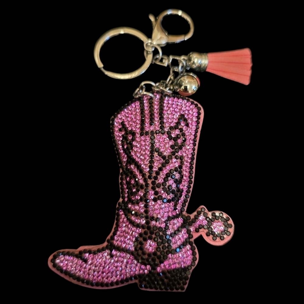 Pink Rhinestone Cowboy Boot Bag Charm – Western Bling